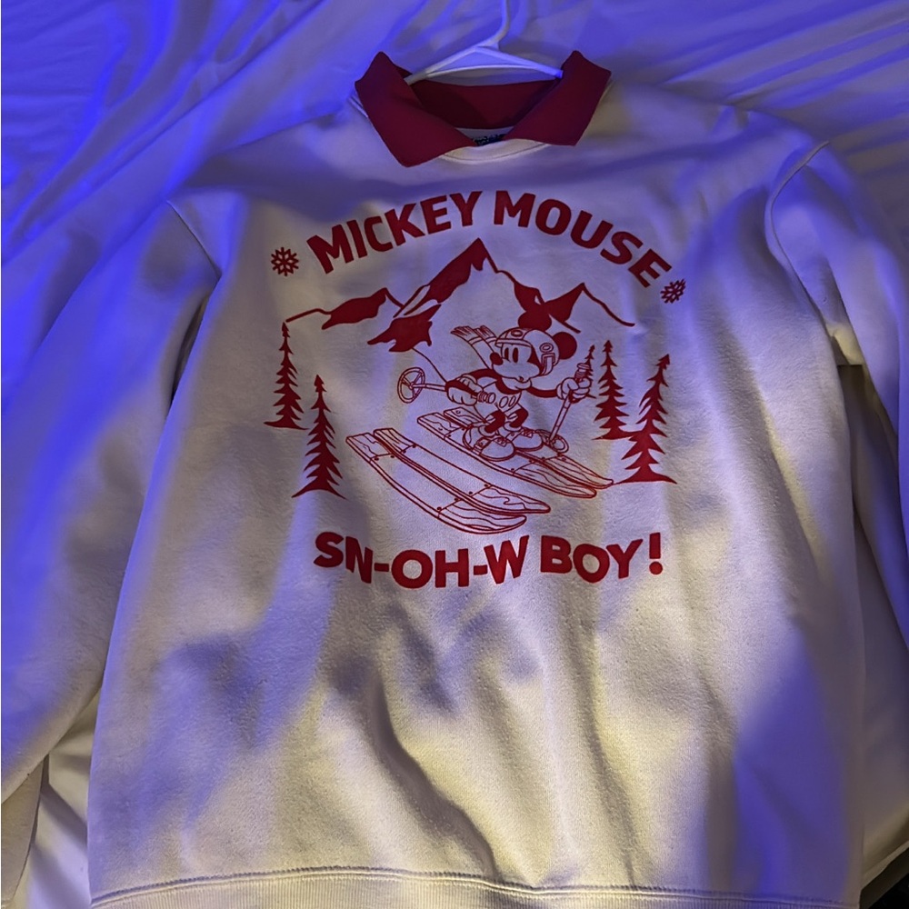 Disney Mickey Mouse White and Red Crewneck Sweater